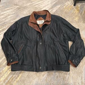 Vintage Hide Side Outfitters Black Leather Double Lapel Bomber Jacket Mens M EUC